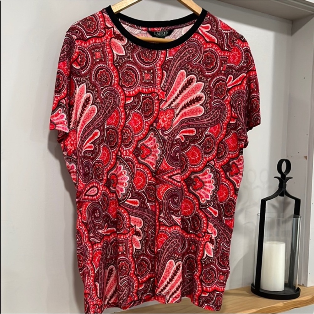 Ralph Lauren Linen Blend  Paisley Short Sleeve Top , Size 2X, NWT